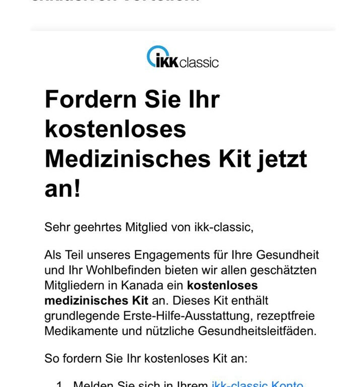 Screenshot einer betrügerischen E-Mail