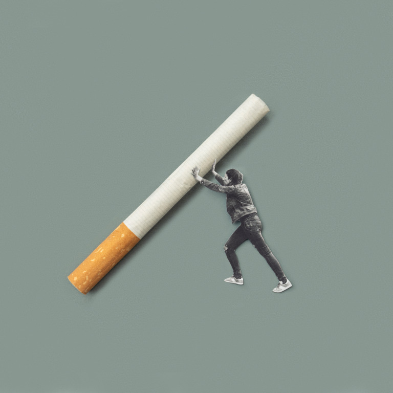 Frau, die eine riesige Zigarette wegdrückt